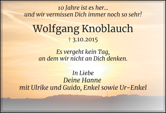 Traueranzeige von Wolfgang Knoblauch von Tageszeitung