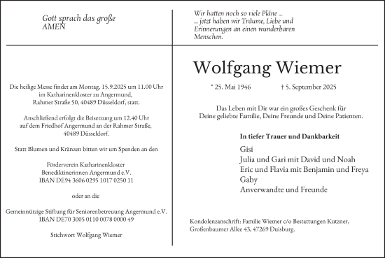 Traueranzeige von Wolfgang Wiemer von Tageszeitung