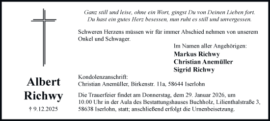 Traueranzeige von Albert Richwy von Tageszeitung