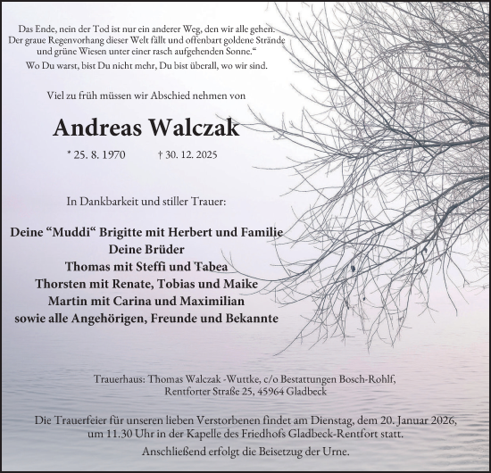 Traueranzeige von Andreas Walczak von Tageszeitung