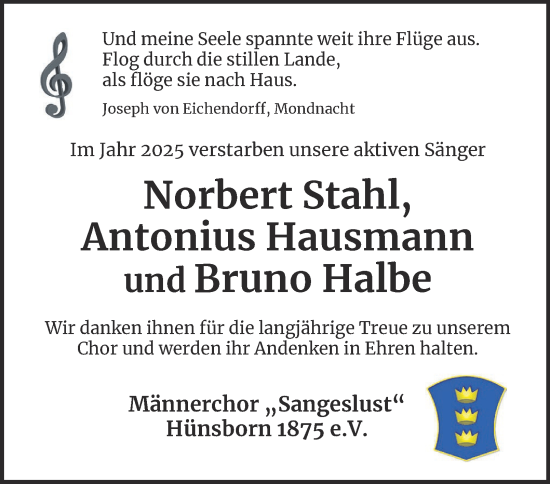 Traueranzeige von Antonius Hausmann von Tageszeitung