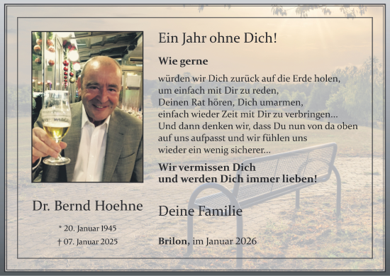Traueranzeige von Bernd Hoehne von Tageszeitung