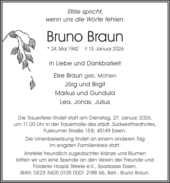 Traueranzeige von Bruno Braun von Tageszeitung