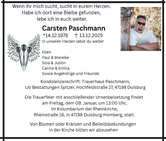 Traueranzeige von Carsten Paschmann von Tageszeitung