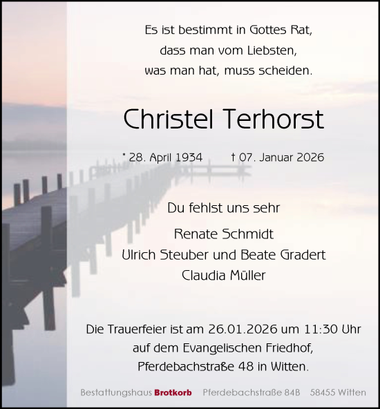 Traueranzeige von Christel Terhorst von Tageszeitung