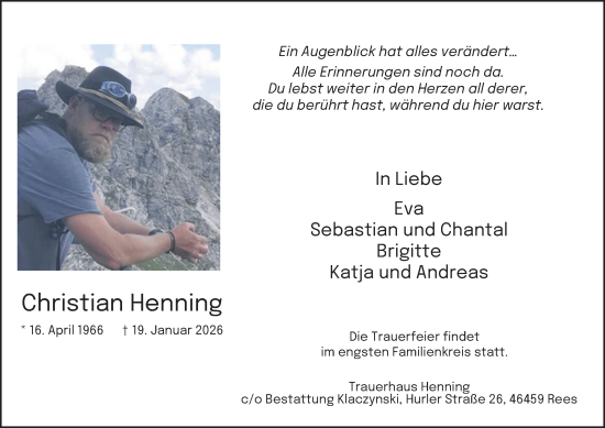 Traueranzeige von Christian Henning von Tageszeitung