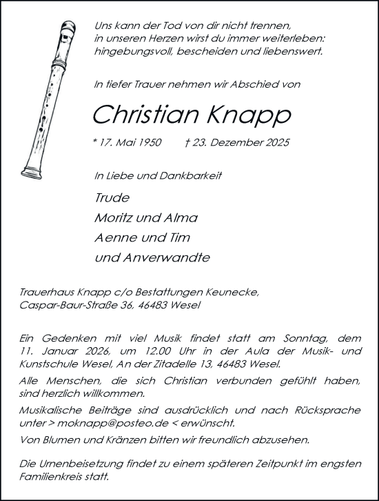 Traueranzeige von Christian Knapp von Tageszeitung