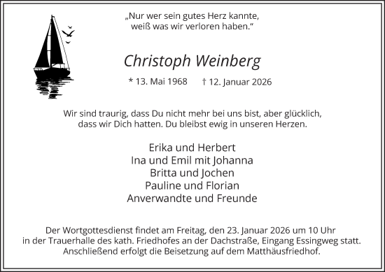 Traueranzeige von Christoph Weinberg von Tageszeitung