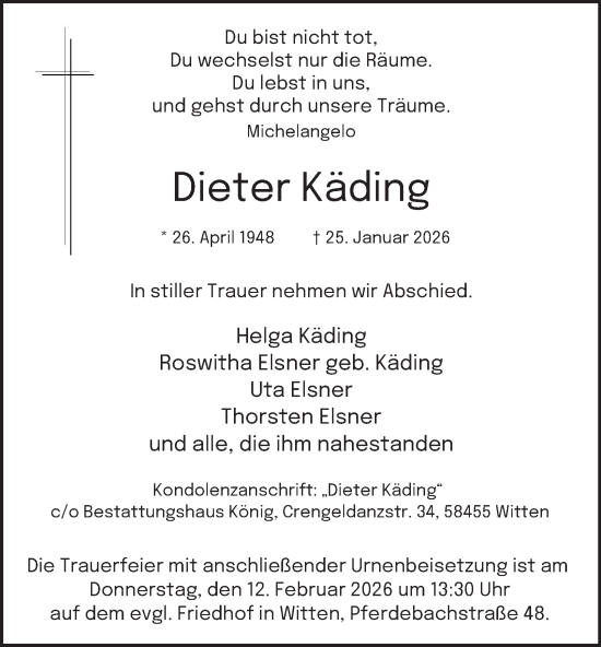 Traueranzeige von Dieter Käding von Tageszeitung