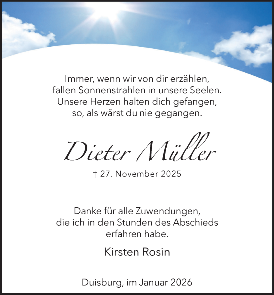 Traueranzeige von Dieter Müller von Tageszeitung