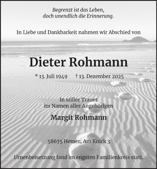 Traueranzeige von Dieter Rohmann von Tageszeitung