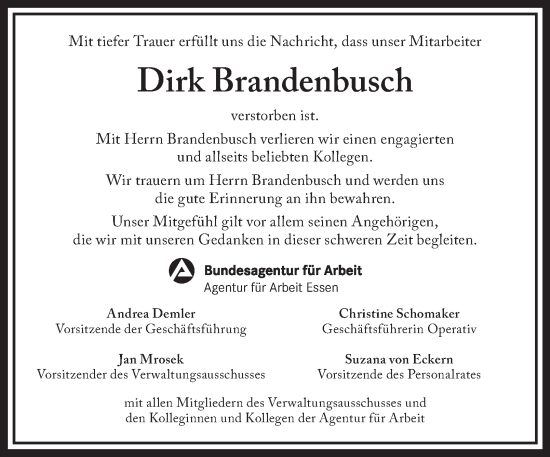 Traueranzeige von Dirk Brandenbusch von Tageszeitung