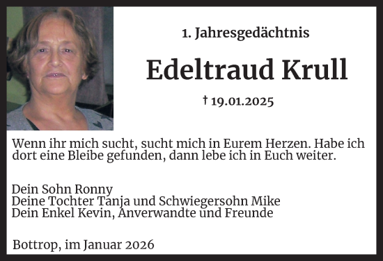 Traueranzeige von Edeltraud Krull von Tageszeitung