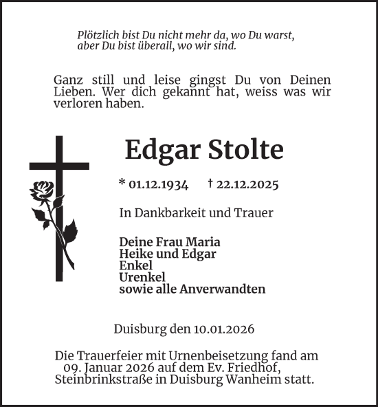 Traueranzeige von Edgar Stolte von Tageszeitung