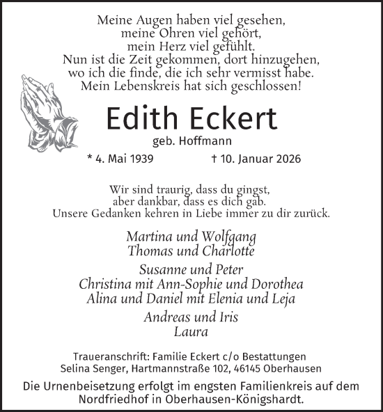 Traueranzeige von Edith Eckert von Tageszeitung