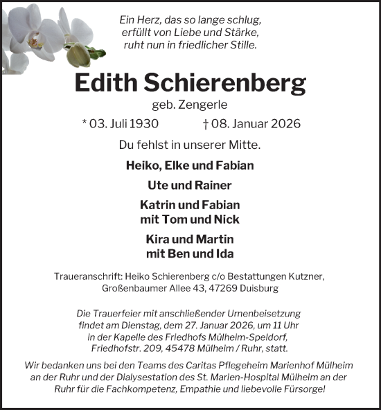 Traueranzeige von Edith Schierenberg von Tageszeitung