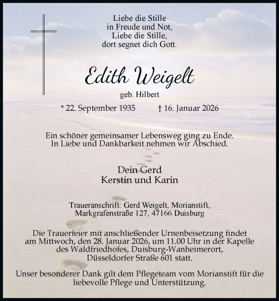 Traueranzeige von Edith Weigelt von Tageszeitung