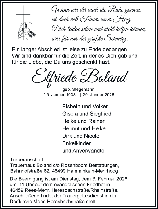 Traueranzeige von Elfriede Boland von Tageszeitung