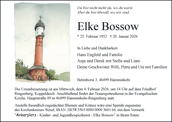 Traueranzeige von Elke Bossow von Tageszeitung