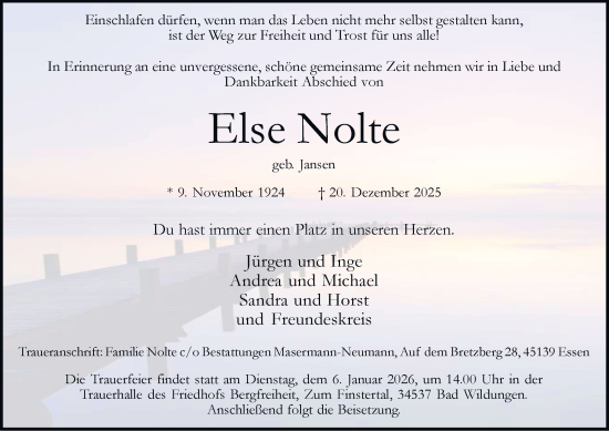 Traueranzeige von Else Nolte von Tageszeitung