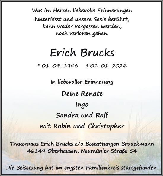 Traueranzeige von Erich Brucks von Tageszeitung