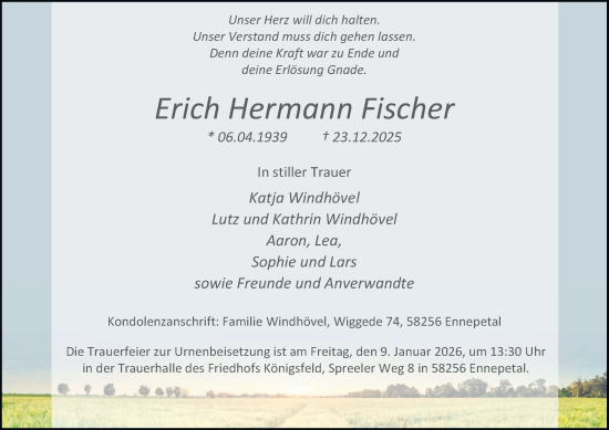 Traueranzeige von Erich Hermann Fischer von Tageszeitung