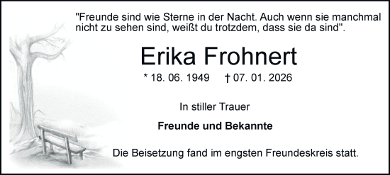 Traueranzeige von Erika Frohnert von Tageszeitung