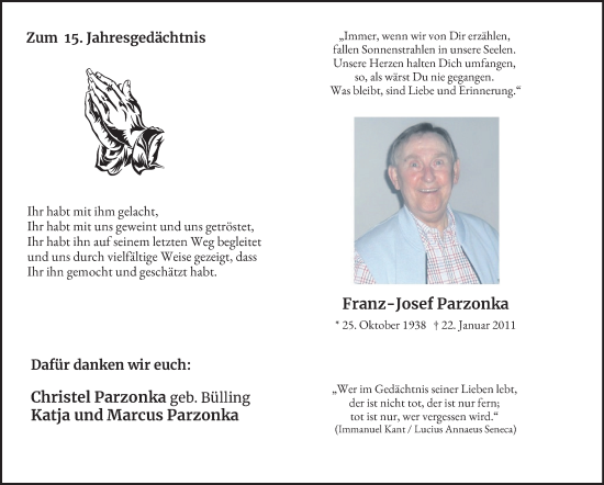 Traueranzeige von Franz-Josef Parzonka von Tageszeitung