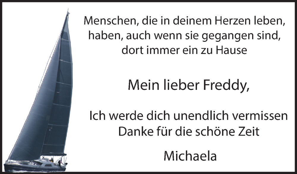  Traueranzeige für Freddy  vom 10.01.2026 aus Tageszeitung