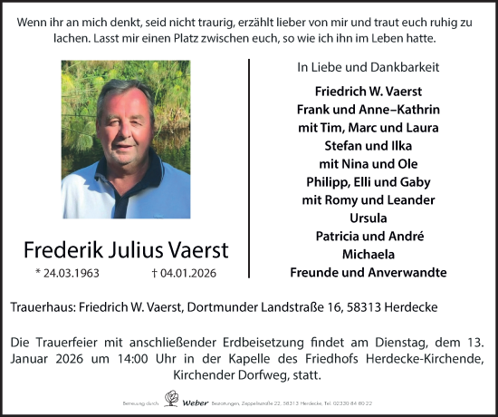 Traueranzeige von Frederik Julius Vaerst von Tageszeitung