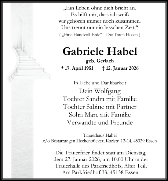 Traueranzeige von Gabriele Habel von Tageszeitung