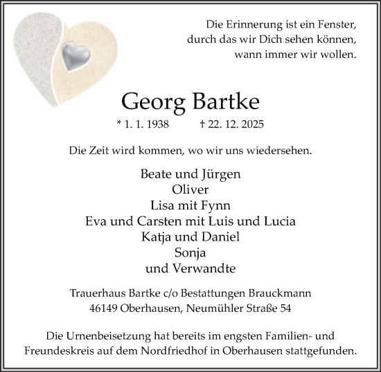 Traueranzeige von Georg Bartke von Tageszeitung