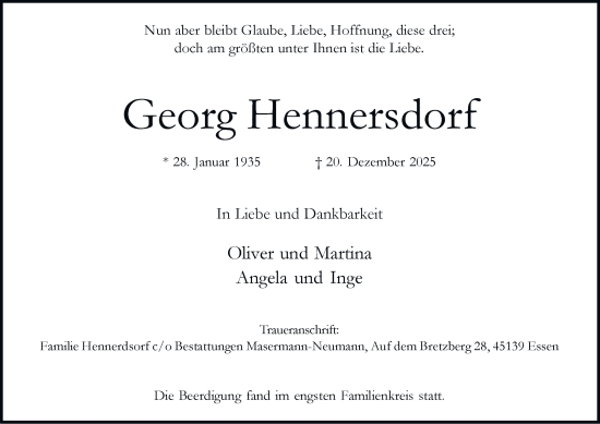 Traueranzeige von Georg Hennersdorf von Tageszeitung
