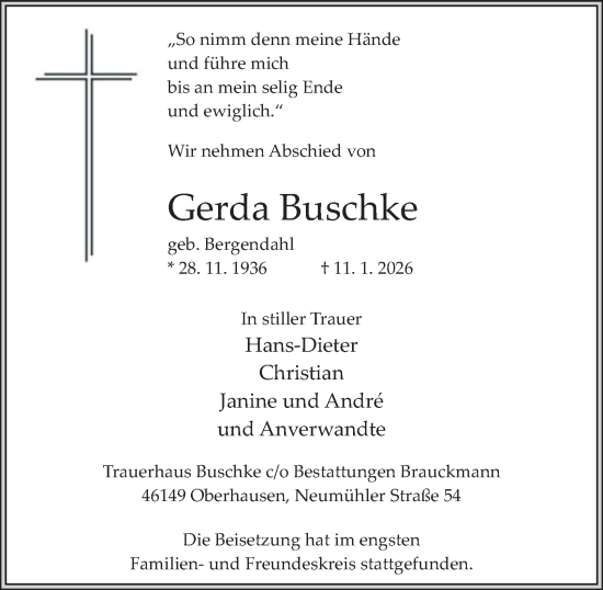Traueranzeige von Gerda Buschke von Tageszeitung
