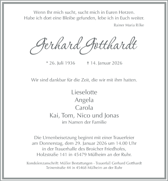 Traueranzeige von Gerhard Gotthardt von Tageszeitung
