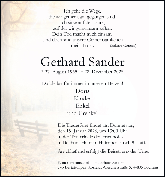 Traueranzeige von Gerhard Sander von Tageszeitung
