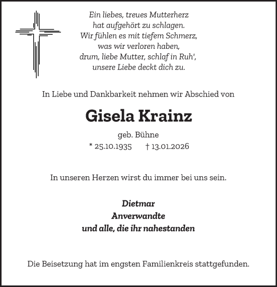 Traueranzeige von Gisela Krainz von Tageszeitung