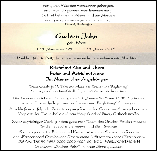Traueranzeige von Gudrun Jahn von Tageszeitung