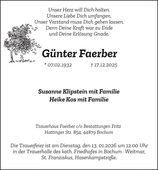 Traueranzeige von Günter Faerber von Tageszeitung