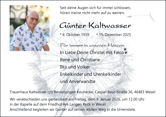 Traueranzeige von Günter Kaltwasser von Tageszeitung