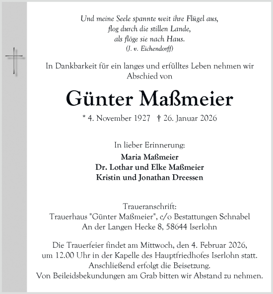 Traueranzeige von Günter Maßmeier von Tageszeitung