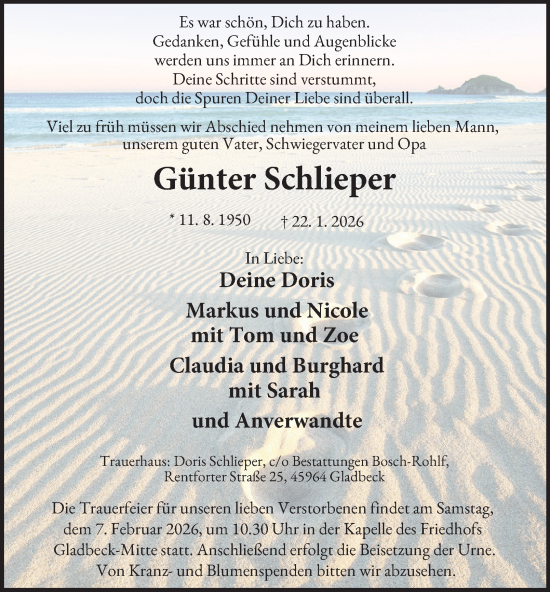 Traueranzeige von Günter Schlieper von Tageszeitung