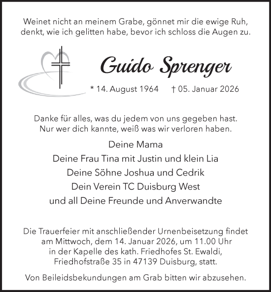 Traueranzeige von Guido Sprenger von Tageszeitung