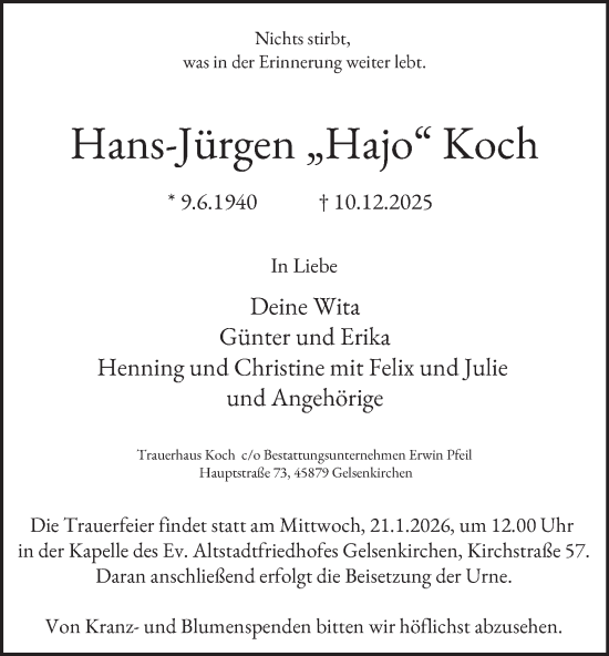 Traueranzeige von Hans-Jürgen Koch von Tageszeitung