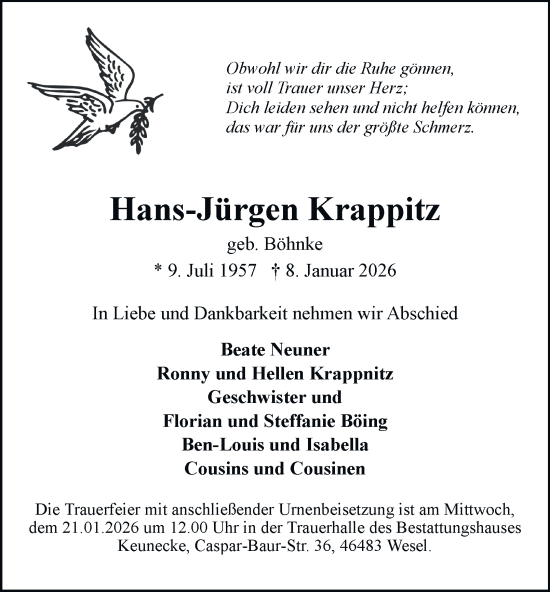 Traueranzeige von Hans-Jürgen Krappitz von Tageszeitung
