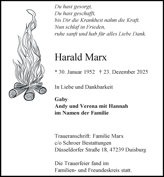 Traueranzeige von Harald Marx von Tageszeitung