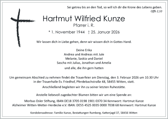 Traueranzeige von Hartmut Wilfried Kunze von Tageszeitung