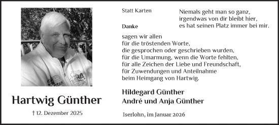 Traueranzeige von Hartwig Günther von Tageszeitung
