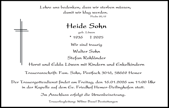 Traueranzeige von Heide Sohn von Tageszeitung