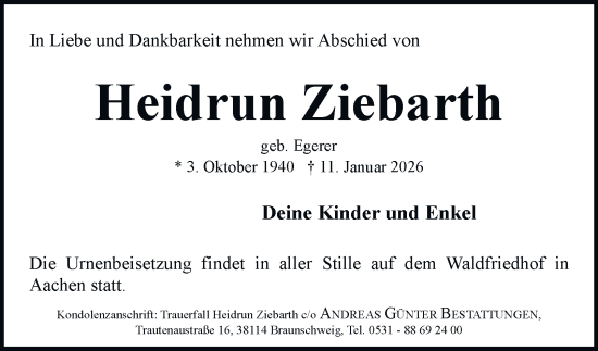 Traueranzeige von Heidrun Ziebarth von Tageszeitung